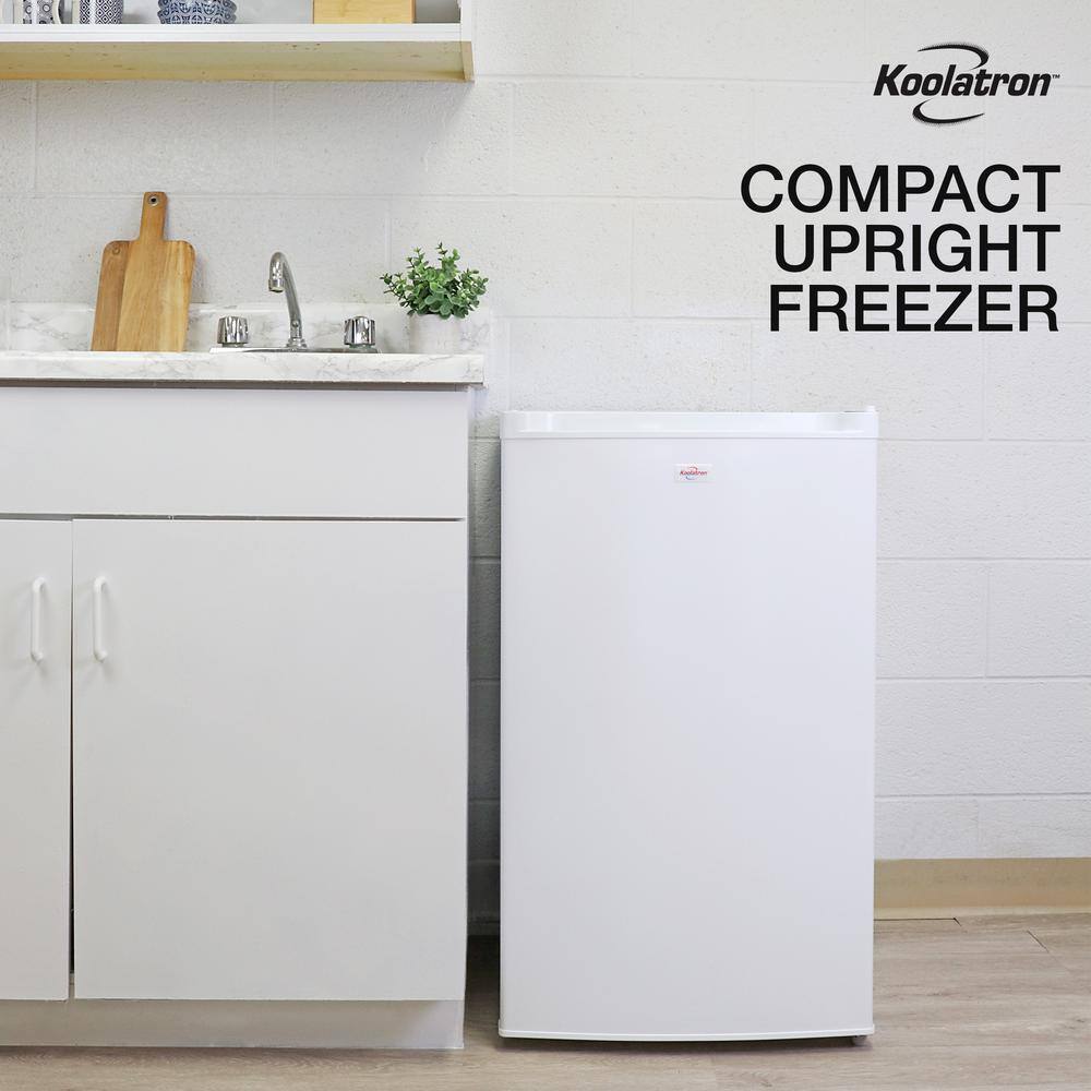 Koolatron Compact Upright Freezer 3.1 cu. Ft. (88L) White Energy-Efficient Manual Defrost Flat Back KTUF88