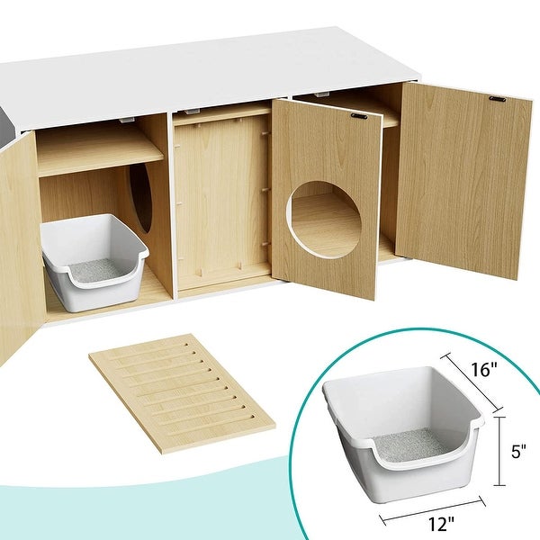 Cat Litter Box Enclosure 43 Inch， Wood Cat Washroom Storage Cabinet