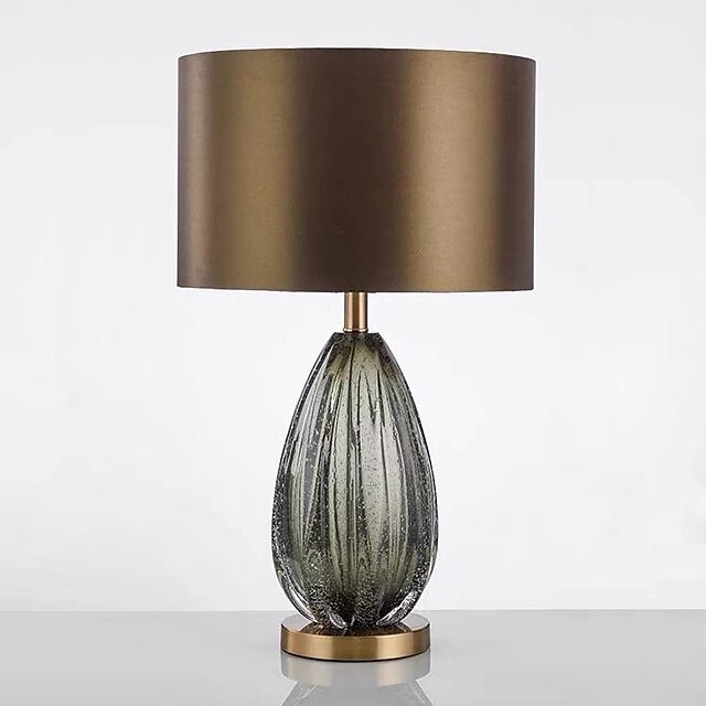 Modern Table Lamps Home Decor Bedroom Bedside Table Lamp Stained Dark Green Glass Support Round Fabric Lampshade Desk Lamp Light Fixtures Night Light for Bedroom