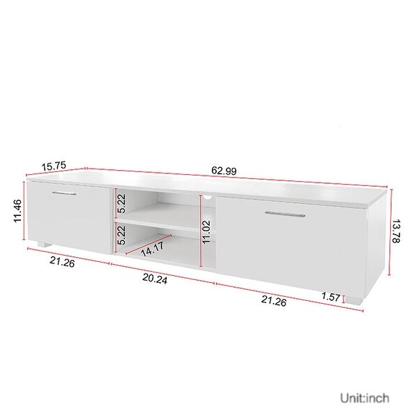 TV Stand Media Console Entertainment Center Table， 2 Storage Cabinet with Open Shelves for 70