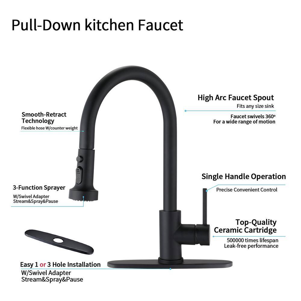 Aurora Decor Melo Single-Handle Kitchen Sink Faucet with Soap Dispenser in Matte Black KFMSHD2A101MB