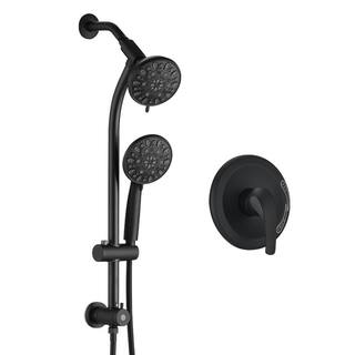 YASINU 7-Spray Patterns with 1.8 GPM 5 in. Wall Mount Round Rain Dual Shower Heads in Matte Black YNAE428MB