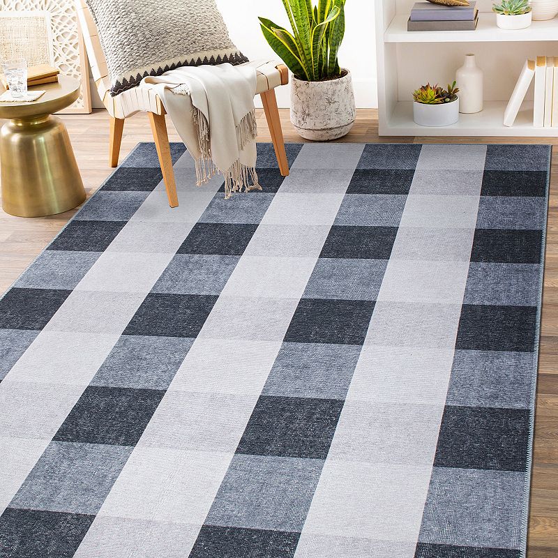 World Rug Gallery Contemporary Checkered Machine Washable Area Rug