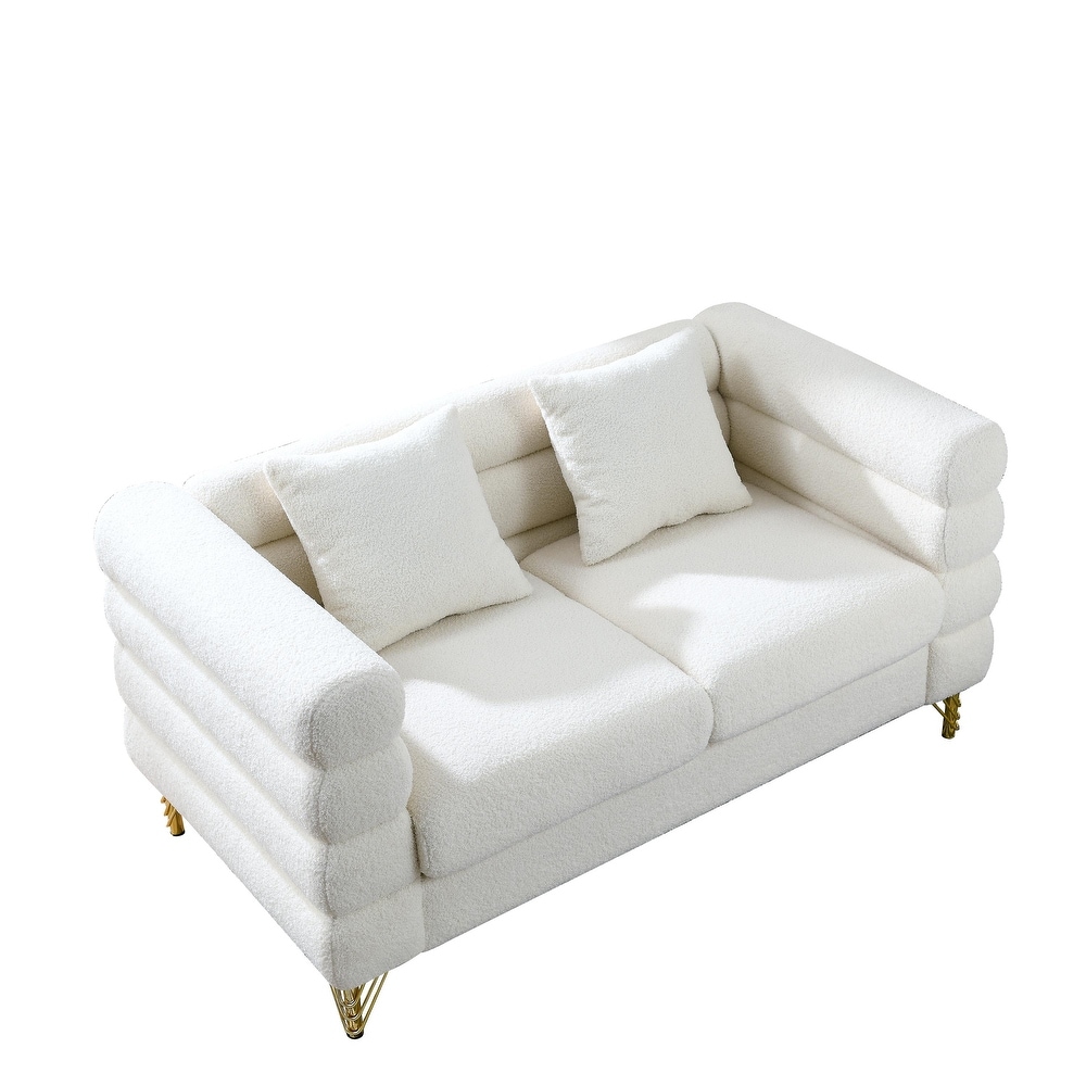 Ivory Teddy Upholstered Sofa Set with Pillows  3 Seater * 2