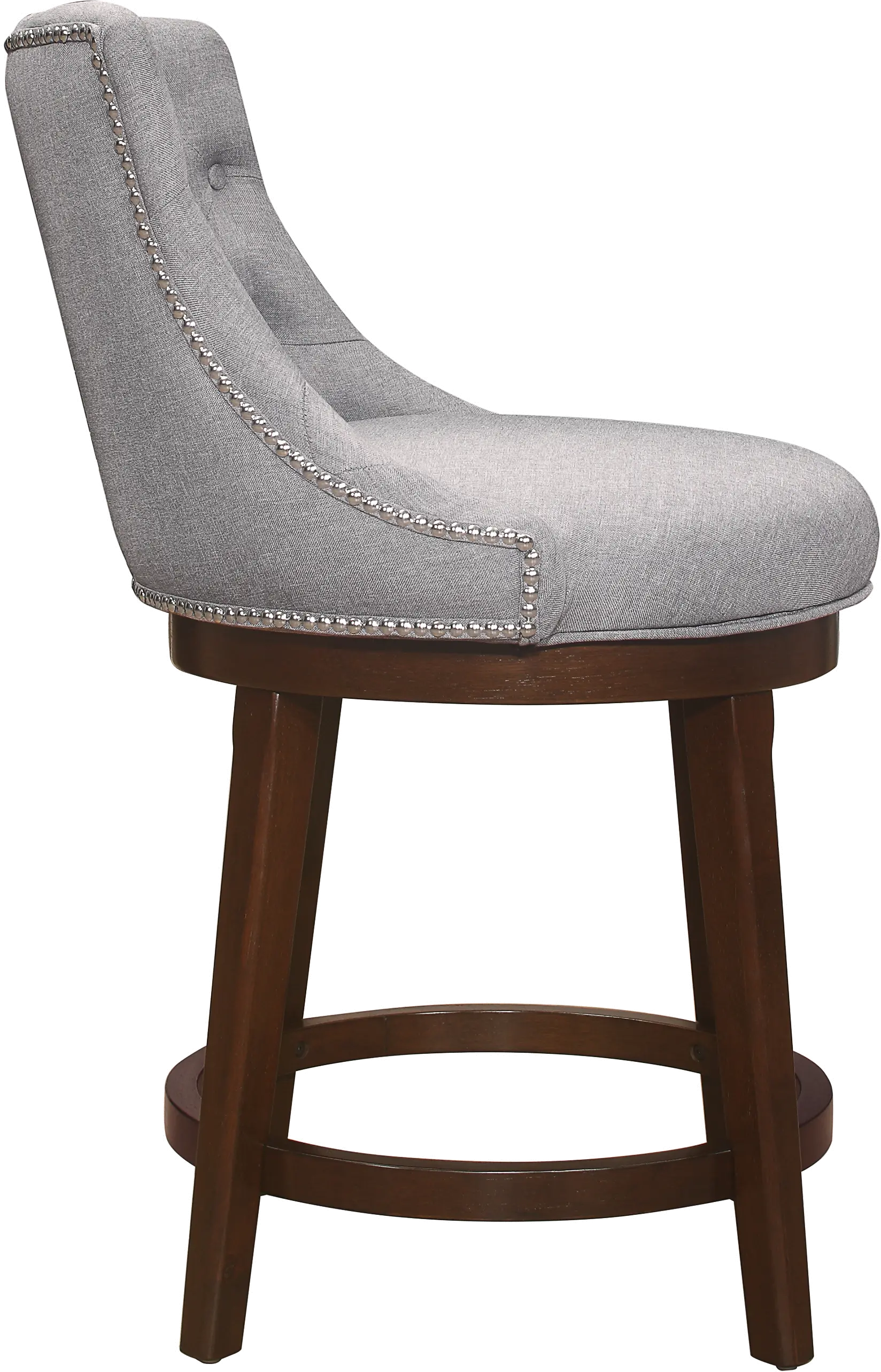 Halbrooke Traditional Tufted Chocolate Wood Swivel Counter Height Stool