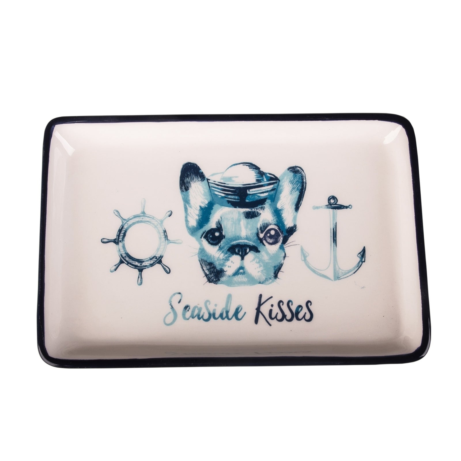 Beachcombers Sailor Dog Seaside Kisses Trinket Dish Ceramic 6 Inches - Blue，White