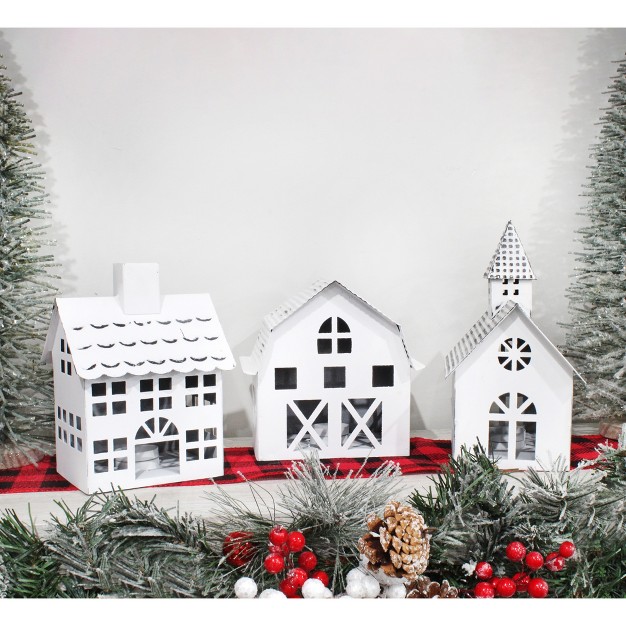 Auldhome Design farmhouse Christmas Village church Barn And School Set Of 3