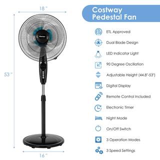 Costway 45 in. to 53 in. 3-Speed Oscillating Pedestal Fan EP24830