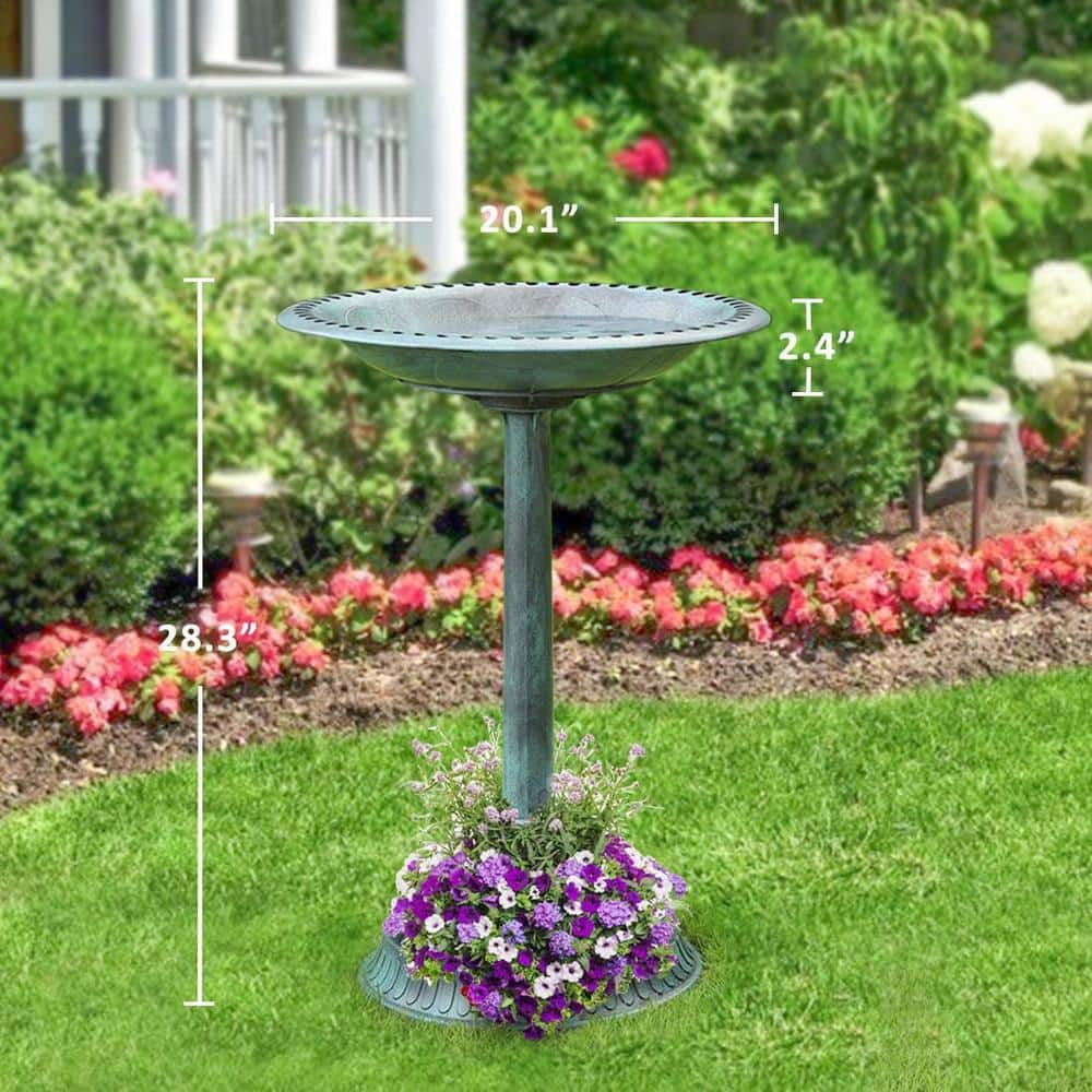 VIVOHOME 28 in. H Polyresin Lightweight Birdbath with Flower Planter Base in Green X0024G1EE5