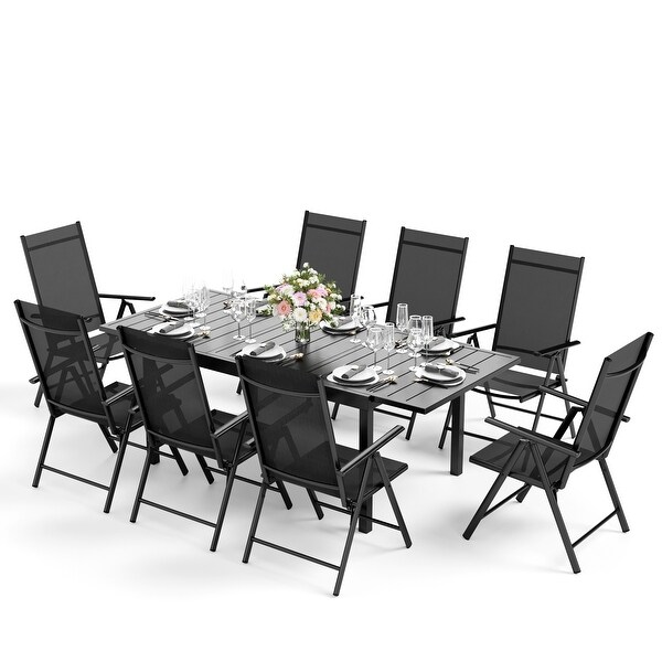 7/9Piece Patio Dining Set，1X Expandable Table，6/8 Folding Textilene Chairs