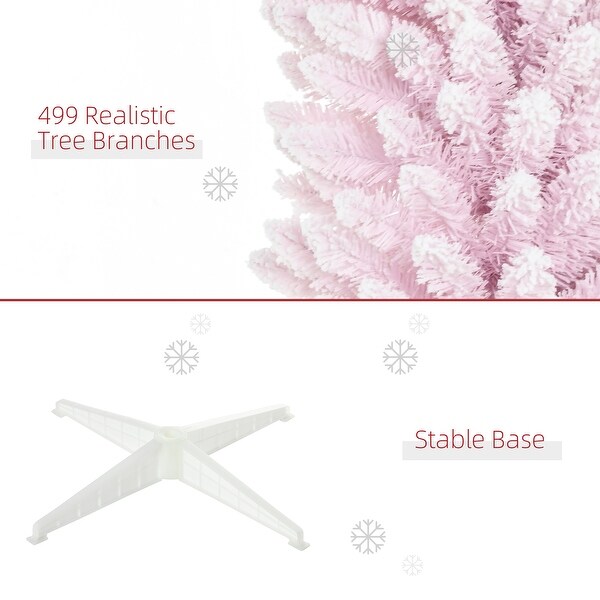 HOMCOM 7' Snow Flocked Artificial Pencil Christmas Tree，Slim Xmas Tree Pink