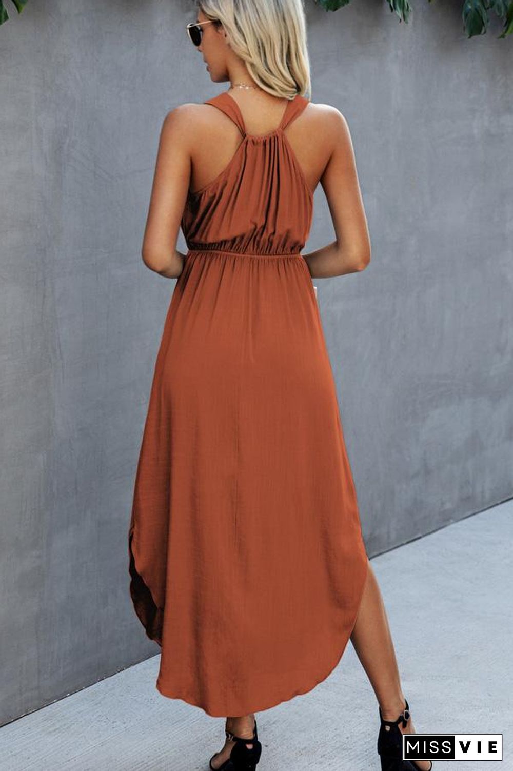 V Neck High Waist Sleeveless Maxi Dress