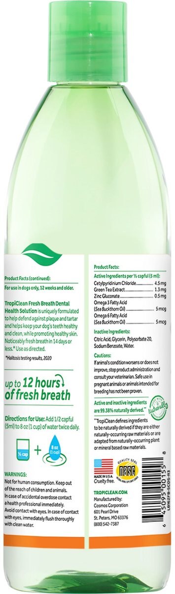 TropiClean Fresh Breath Dental Health Solution + Skin Health Support Dog Dental Water Additive