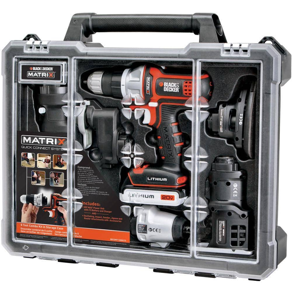 BLACK+DECKER 20V Max Lithium-Ion Cordless Matrix 6 Tool Combo Kit with Storage Case BDCDMT1206KITC