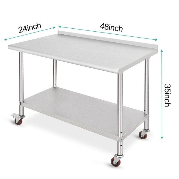 Stainless Steel Table for Prep and Work 48 x 24 x 35 Inch，Heavy Duty Metal Table Cart Worktable with Caster Wheel