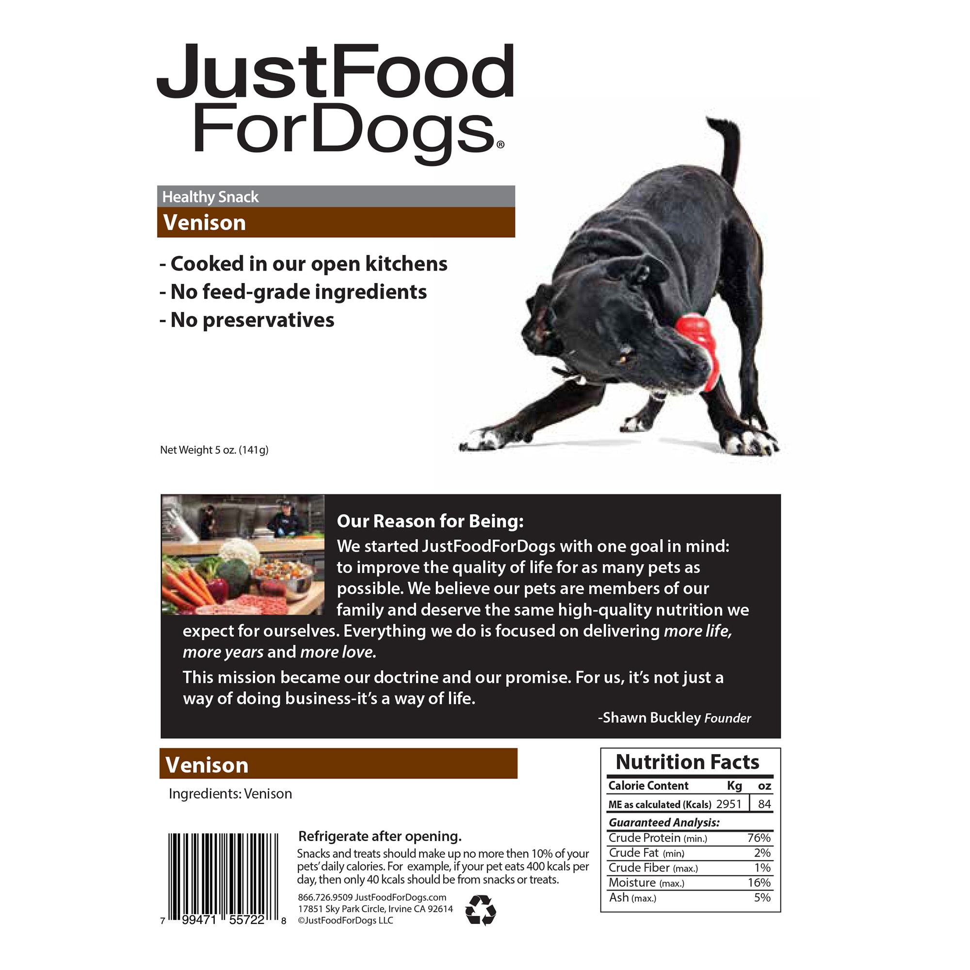 JustFoodForDogs Snacks Venison Cap Steak Dog Treats， 5 oz.