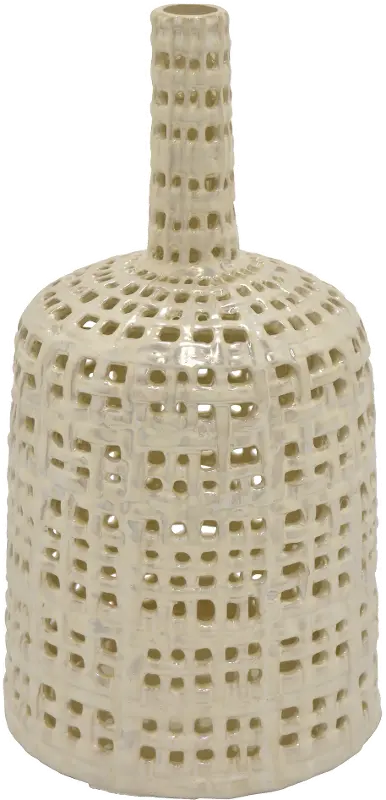 15 Inch Cream Pierced Ceramic Vase