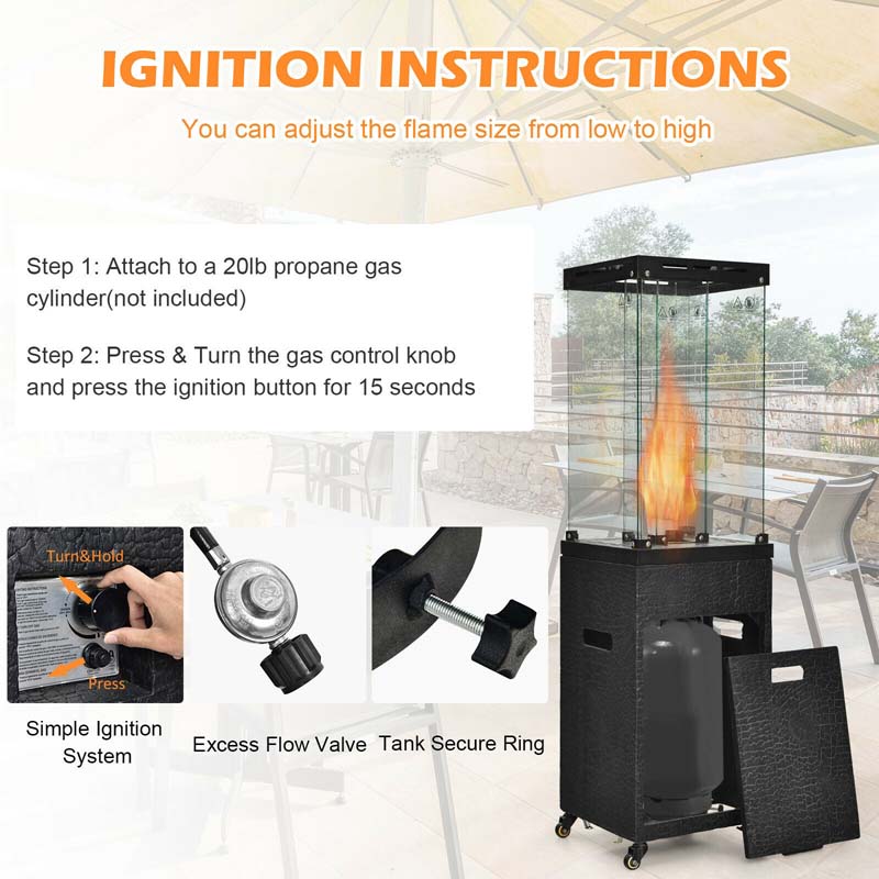 41000 BTU Propane Patio Heater with Lockable Wheels, Tempered Glass Tube, Waterproof Cover