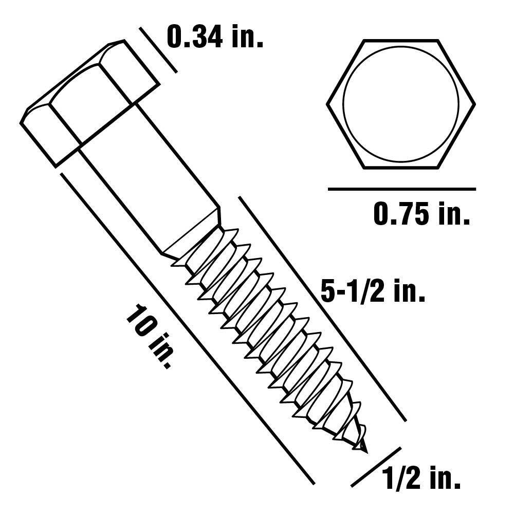 Everbilt 12 in. x 1 0 in. Galvanized Hex Drive Hex Head Lag Screw 804016