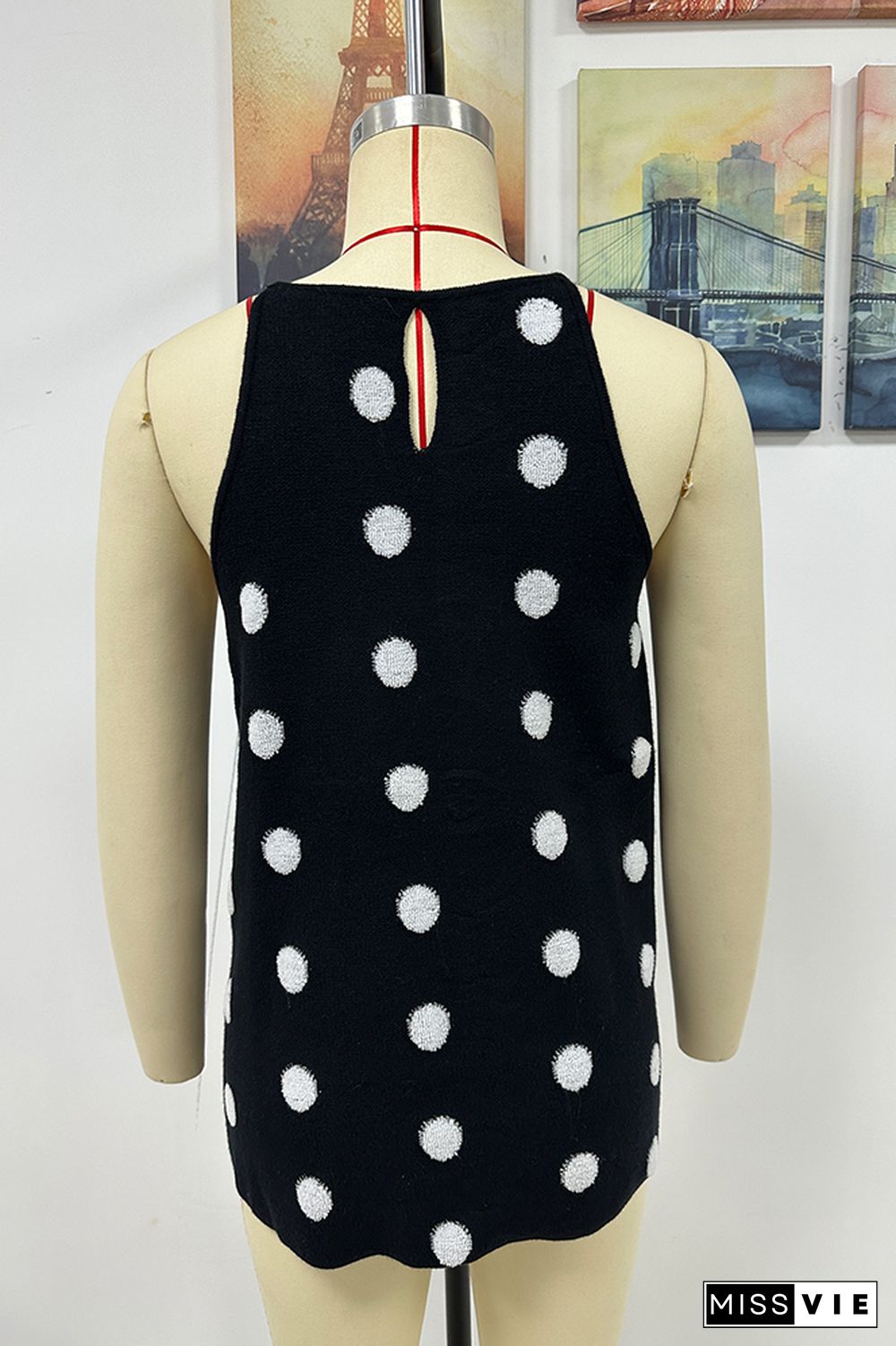 Sleeveless Polka Dot Knitting Tank Top