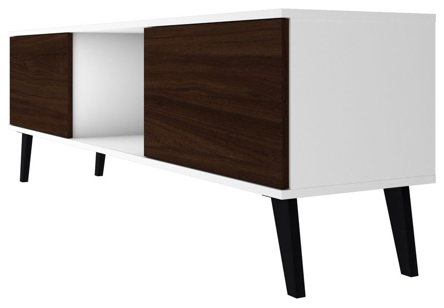 Doyers 62 quotTV Stand  White and Nut Brown   Midcentury   Media Storage   by Morning Design Group  Inc  Houzz