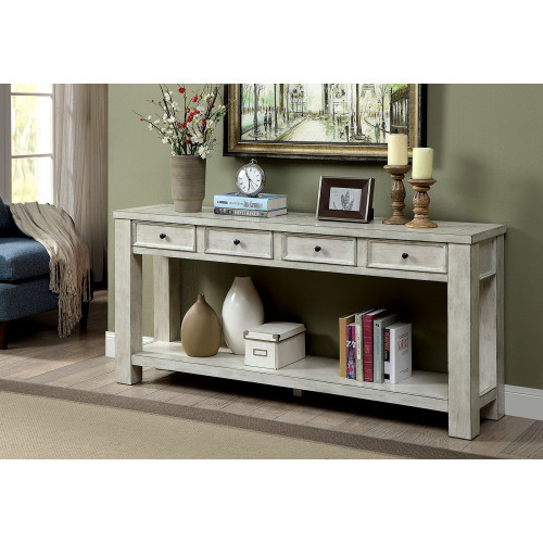 Sofa Table Antique White Rustic Solid wood Storage...