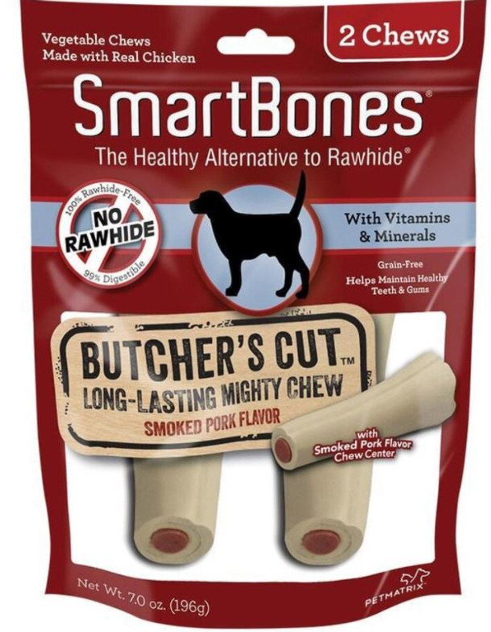 SmartBones Butcher's Cut Long-Lasting Might Dog Chews， Pork， LG-2Pk.