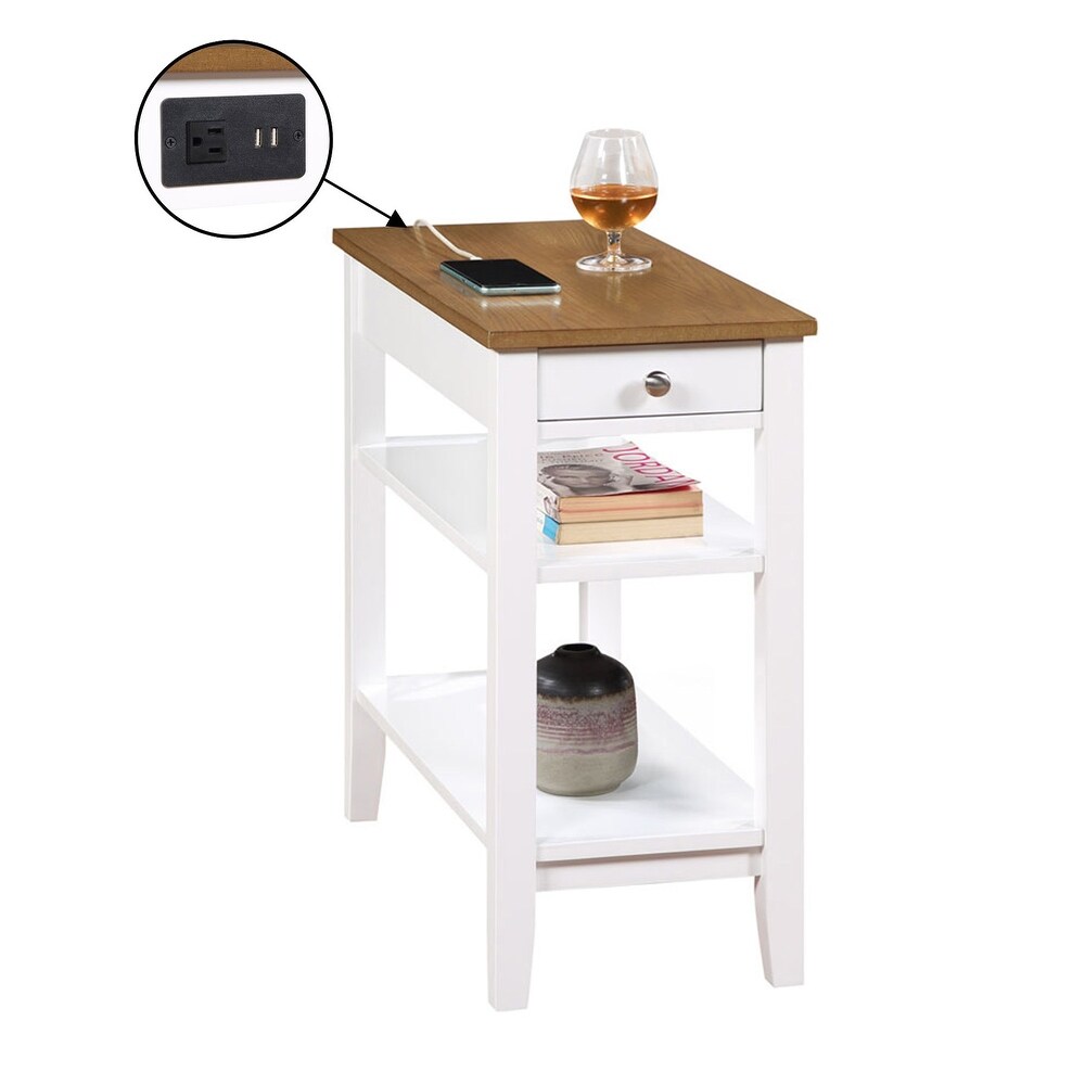 Convenience Concepts American Heritage 1 Drawer Chairside End Table with Charging Station and Shelves