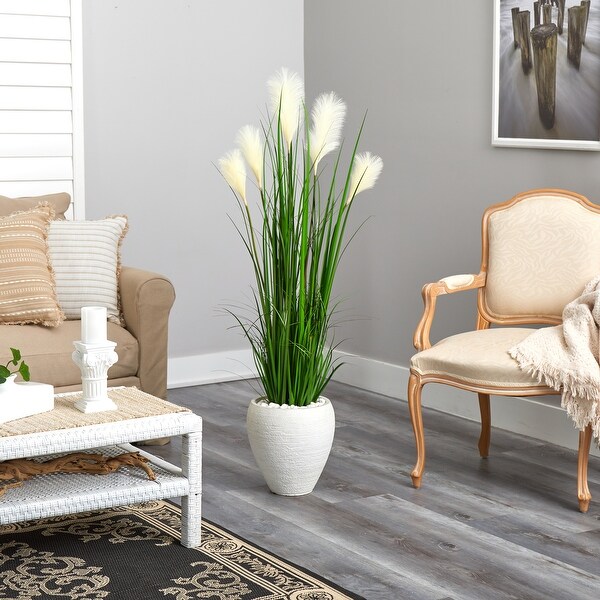 4.5' Wheat Plum Grass Artificial Plant in White Planter