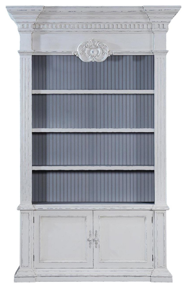 Bookcase Belize Antique White Solid Wood Brass 2 Door 3 Shelves   French Country   Bookcases   by EuroLuxHome  Houzz