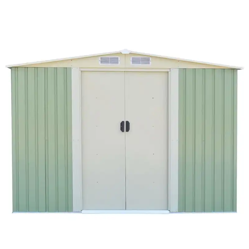 8ft x 8ft Galvanized Steel Outdoor Storage Shed Heavy Duty Garden Tool House with Sliding Door