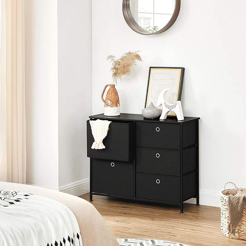 Storage Chest Dresser 5 Fabric Drawers Closet Apartment Dorm Nursery， Black