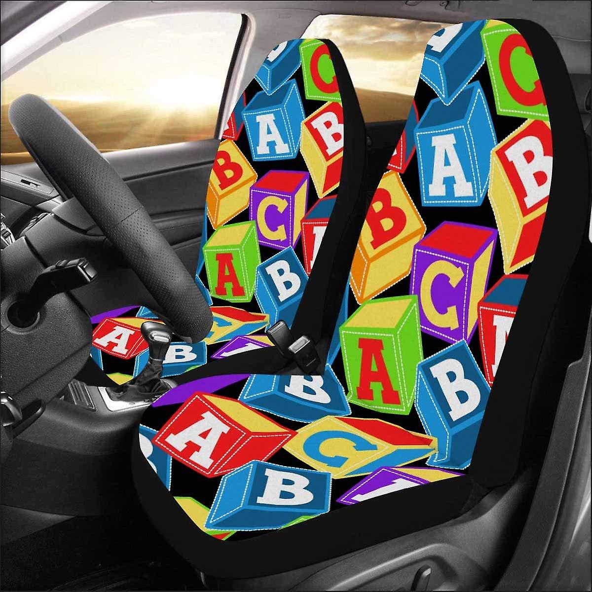 Set Of 2 Car Seat Covers Colful Abc Blocks Universal Auto Front Seats Protector Fits For Car，suv Sedan，truck