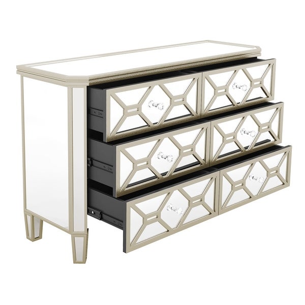 Elegant Mirrored 6-Drawer Dresser with Golden Lines Storage Cabinet - - 37857287