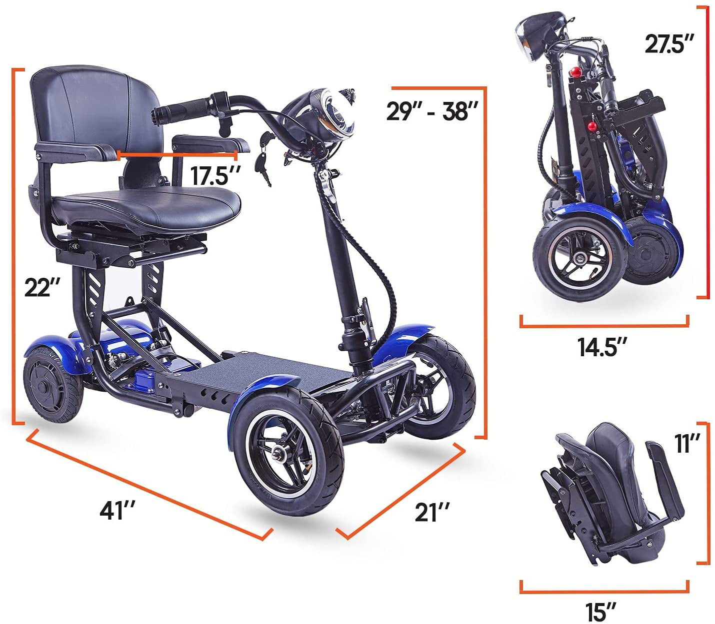 Culver Mobility - LYNX - Foldable 4 Wheel Mobility Scooter for Seniors Battery Powered Weight Capacity 300 lbs - BLUE