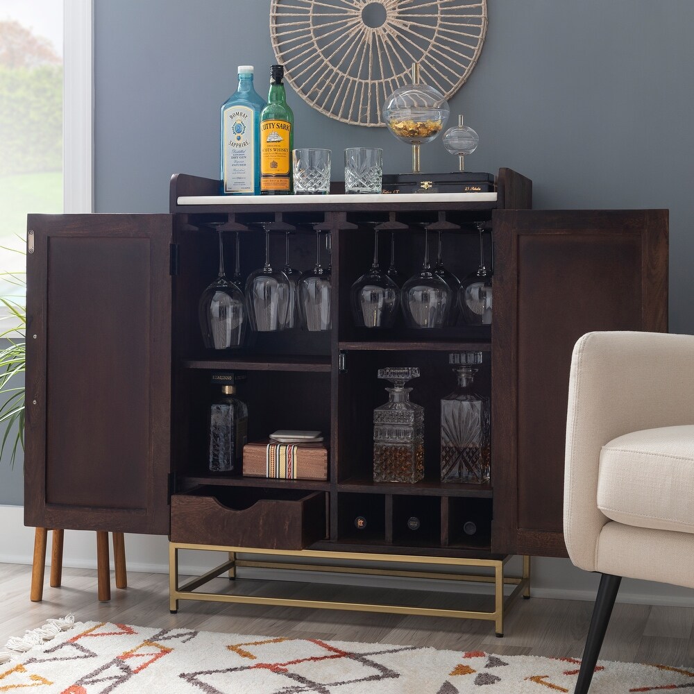 Spence Wooden Bar Cabinet with Marble Top