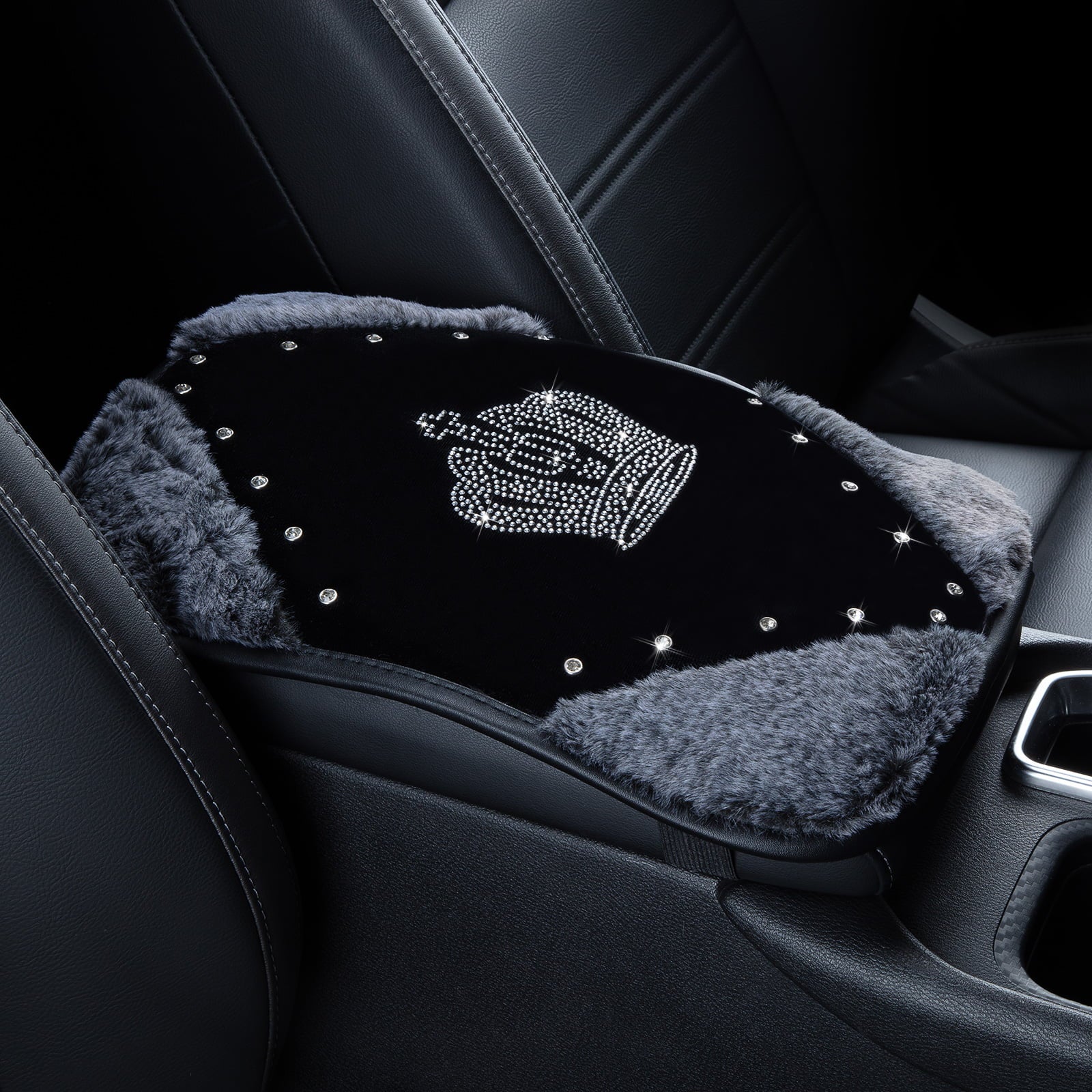 eing Fashion Exquisite Car Armrest Center Console Pad Plush Seat Center Mat Cushion Cover with Bling Diamonds and Crystal，13.7