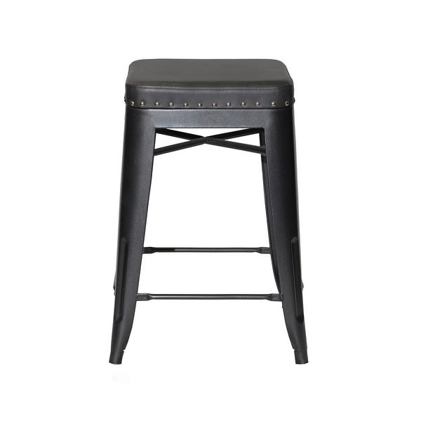 Carbon Loft Halstead Graphite Metal and Faux Leather Counter Stool - Set of 2