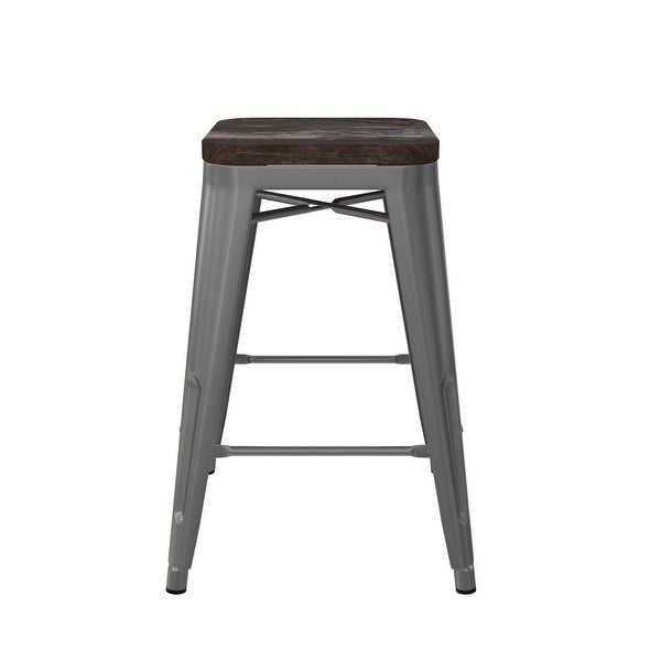 Avenue Greene Filipa 24-inch Metal Stackable Counter Stool with Wood Seat (Set of 2)