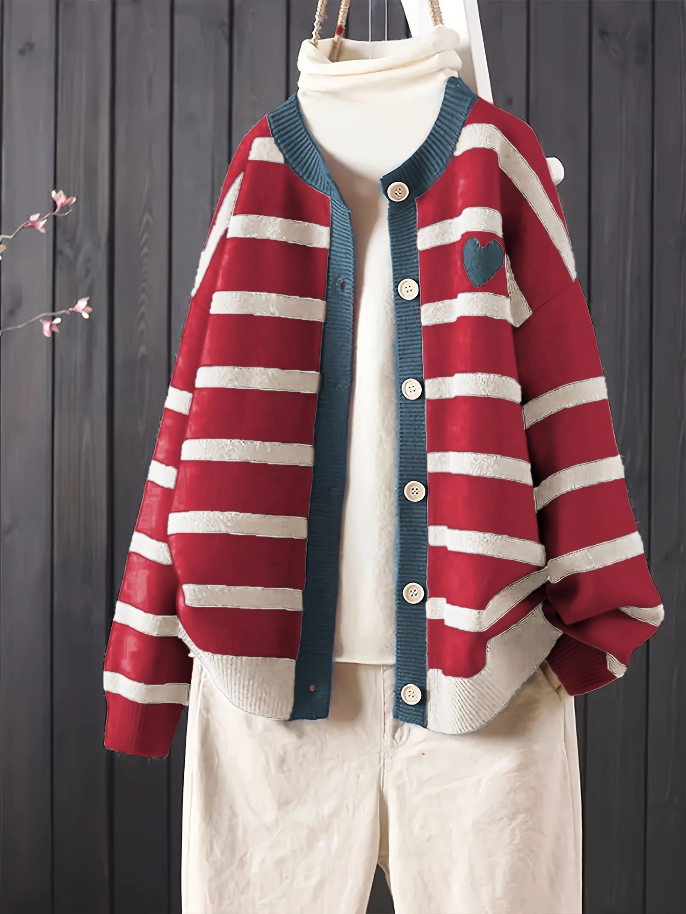 Chic Plus Size Striped Knit Cardigan for Women - Casual Open Front, Long Sleeve with Pockets, Perfect for Fall/Winter