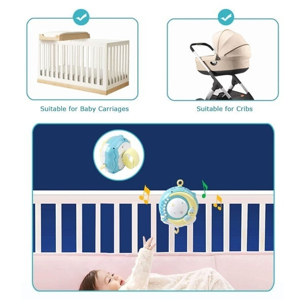 English Songs Musical Baby Crib Mobile with Projection Music Box Rattle Bed Bell Toys for 0-18 Months (without Battery)