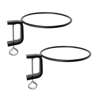 ACHLA DESIGNS 8 in. Dia Black Powder Coat Metal Clamp-On Flower Pot Holder Ring Brackets (Set of 2) SFR-08C-2