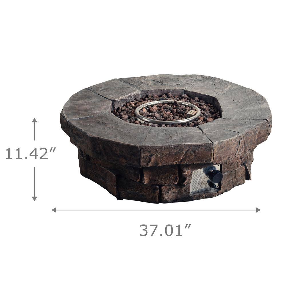 Teamson Home 37.01 in. x 37.01 in. Round Stone Look Outdoor Propane Gas Fire Pit HF11802AA