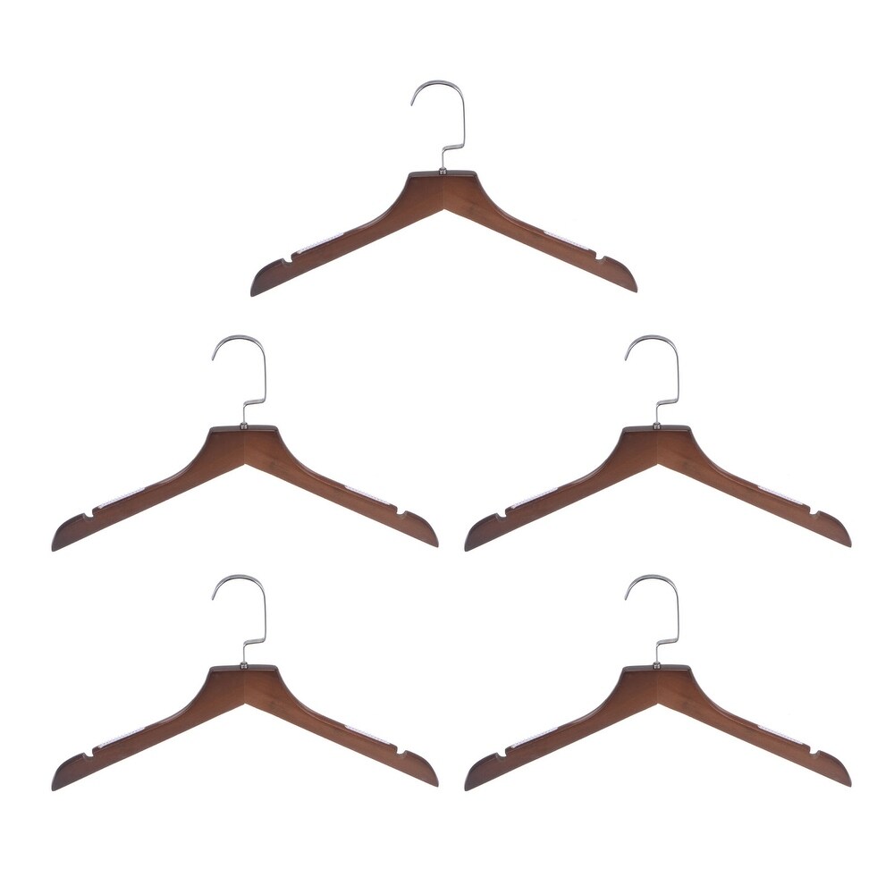 5pcs Non Slip Retro Wooden Clothes Coat Hangers with Soft Stripes