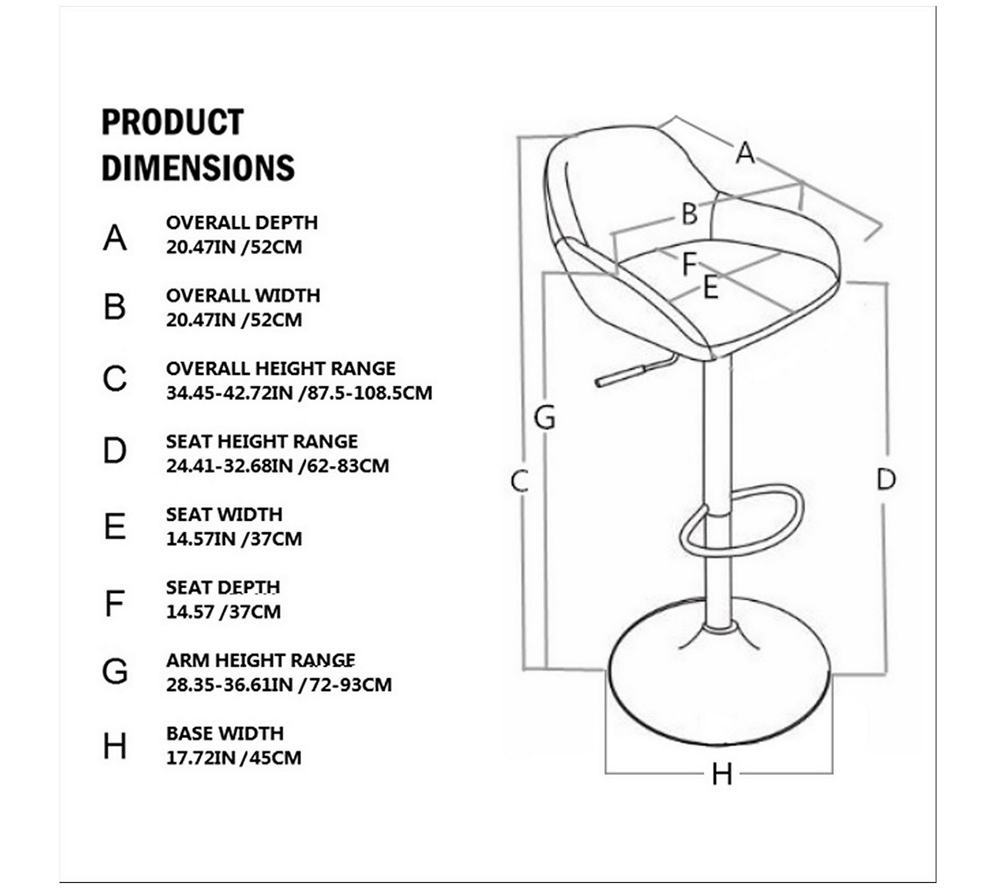 Glitzhome Set of 2 Adjustable Height Swivel BarStools