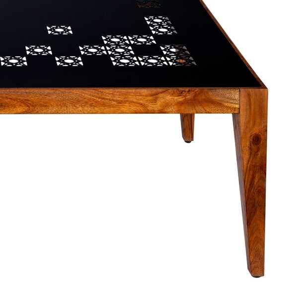 47 Inch Rectangular Metal Top Coffee Table with Laser Cut Design for iving Room， Home， Office， Black and Brown