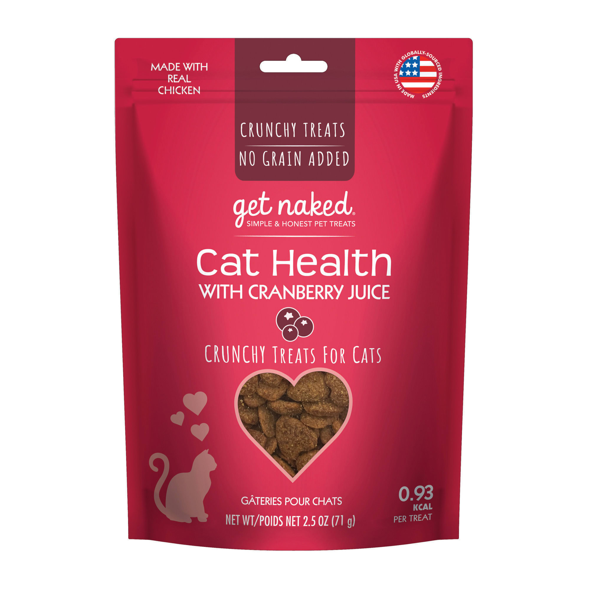 Get Naked Cat Health with Cranberry Juice Crunchy Chicken Flavor Treats， 2.5 oz.