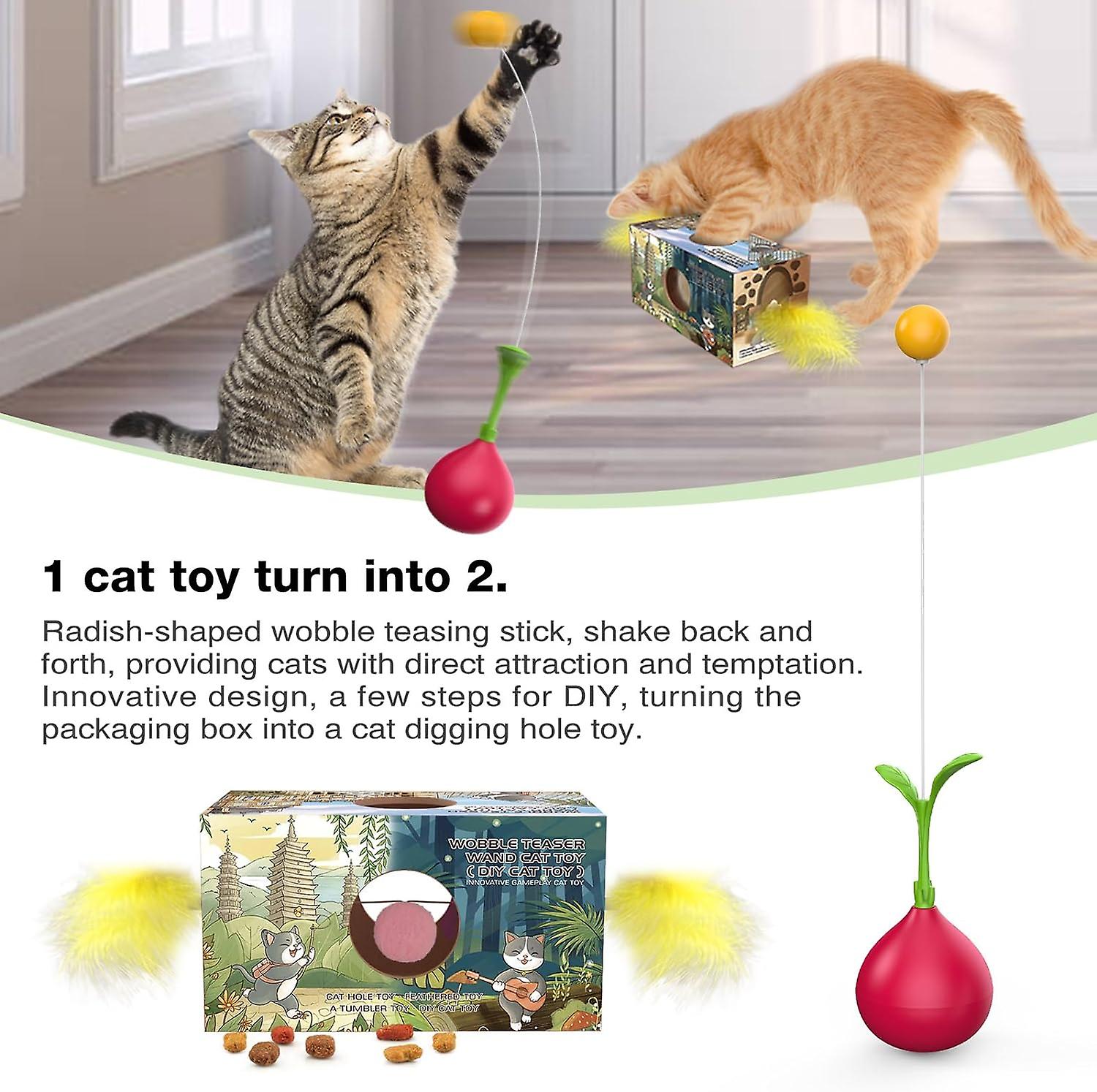 2-in-1 Cat Toy，interactive Cat Toy For Indoor Cats Self-righting Rocking Feather Cat Toy， Multi-function Cat Ball Toy