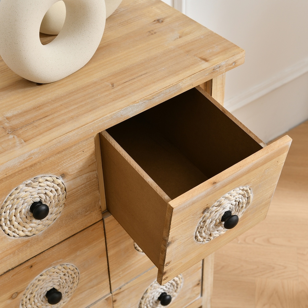 Rattan Retro Wooden Apothecary Chest Cabinet