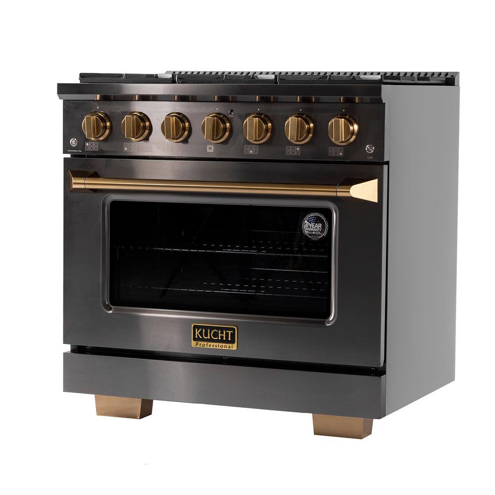 Kucht Gemstone Professional 36 in. 5.2 cu. ft. Natural Gas Range with Convection Oven in Titanium Stainless Steel KEG363